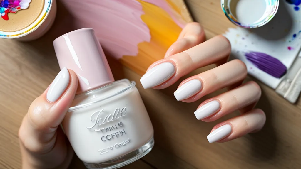 Primer plano de una uña con una burbuja de aire bajo el esmalte rosa