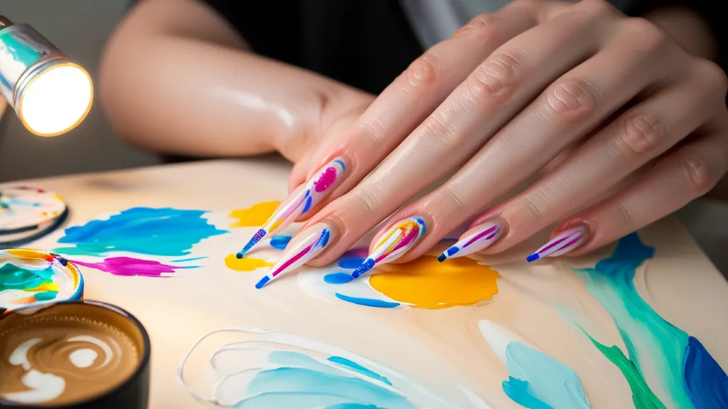 Pincel de uñas con poca cantidad de producto con un salón de fondo