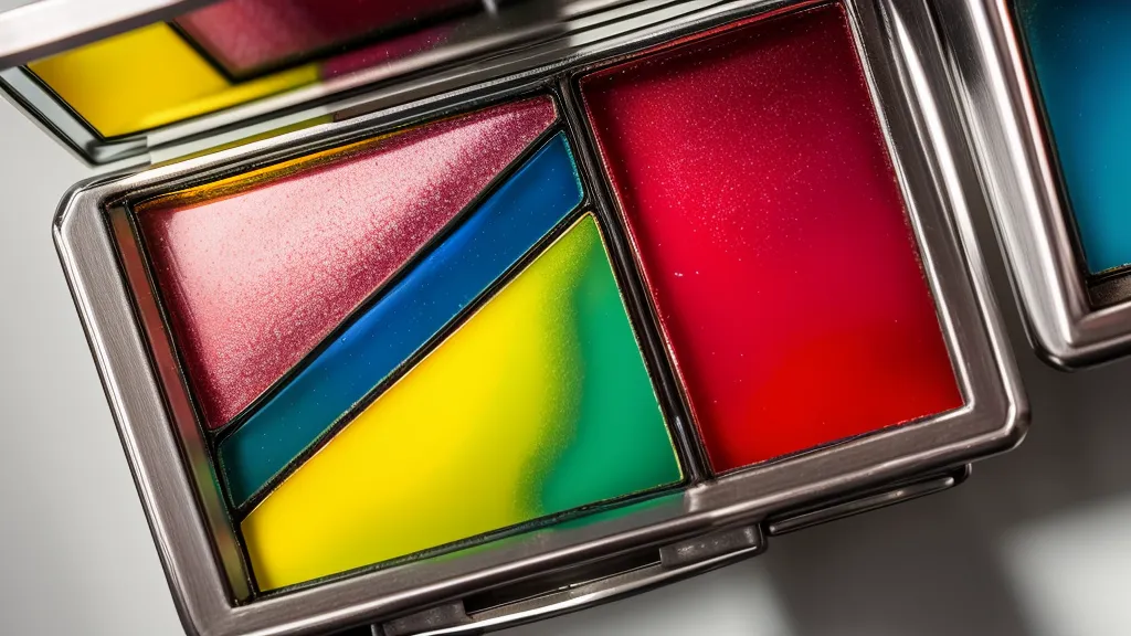 Mezcla de gotas de esmalte de colores primarios sobre una paleta de vidrio