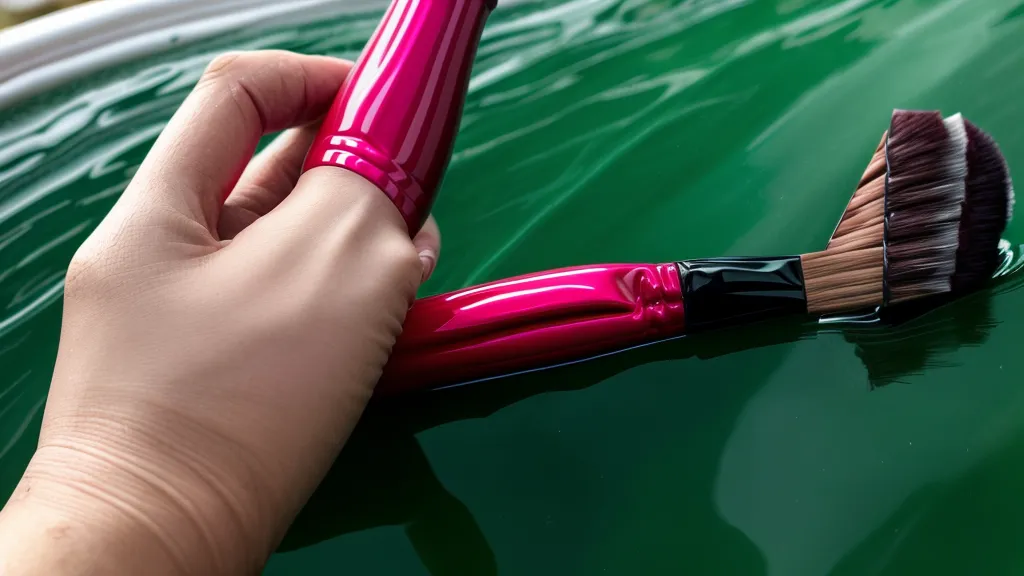 Pincel fino mezclando esmalte rojo y verde para crear un tono oliva