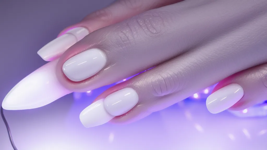 Uña curándose bajo la luz violeta de una lámpara LED