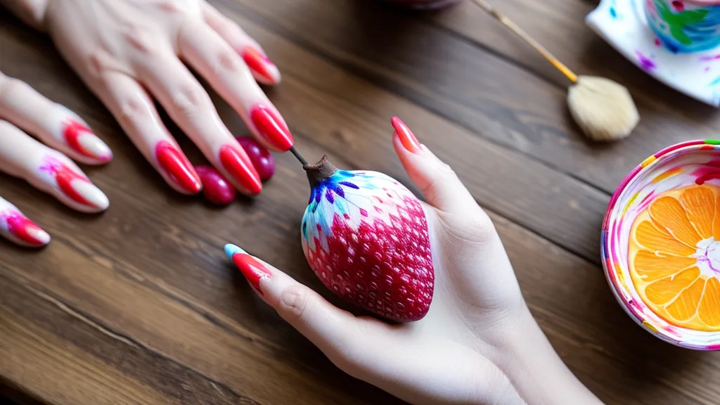 Diseño de frutas en uñas cortas a mano alzada, práctica dominguera con el Libro de Maestría abierto al lado