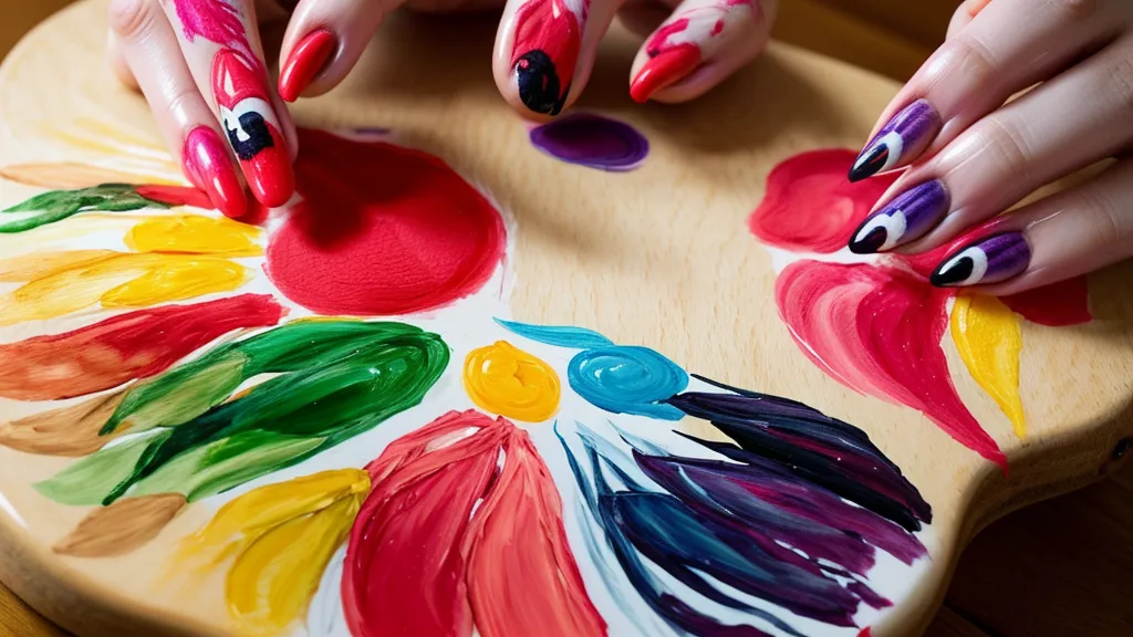 Diseños de fruta variados en uñas cortas hechos a mano alzada con bloques de color sólido